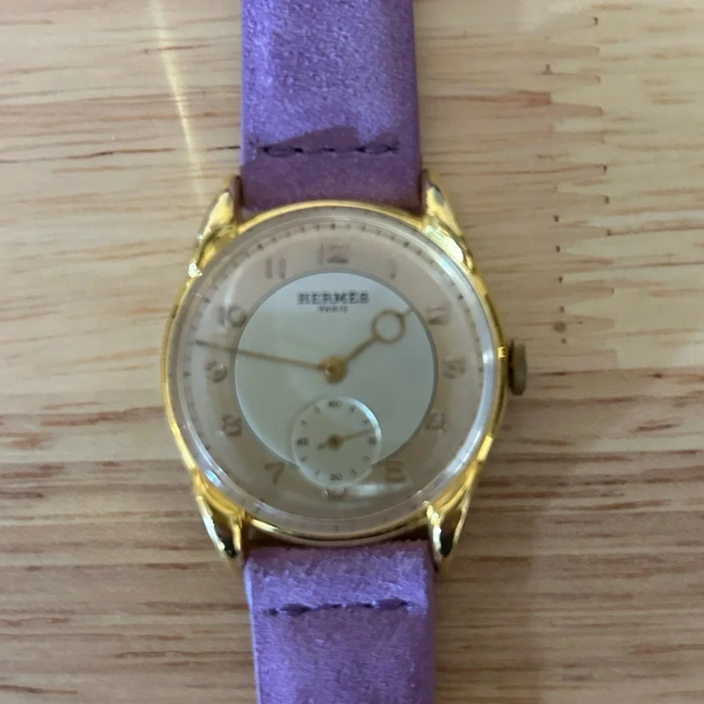 HERMES Paris “Moon Lugs” manual wind 33-34mm X 39mm, 17mm strap width.